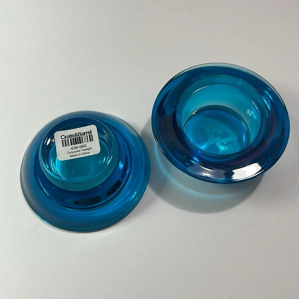 Crate and Barrel Turquoise Tea light candle holders pair
